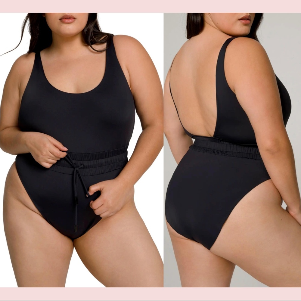NEW $95 GOOD AMERICAN [ 8 GA ] Waist Framer‎ One Piece Swimsuit Black